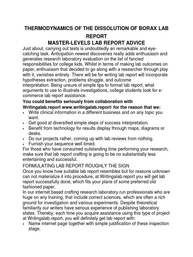 Thermodynamics of The Dissolution of Borax Lab Report PDF
