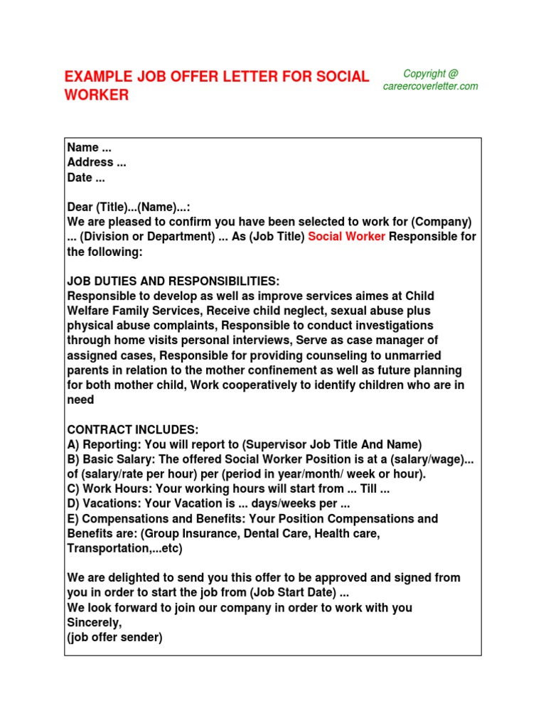Social Worker Offer Letter | Pdf