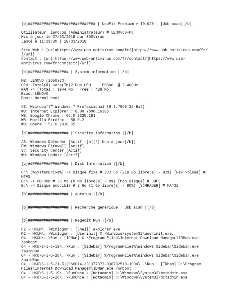 UsbFix Report | PDF | Office Equipment | Microsoft Windows