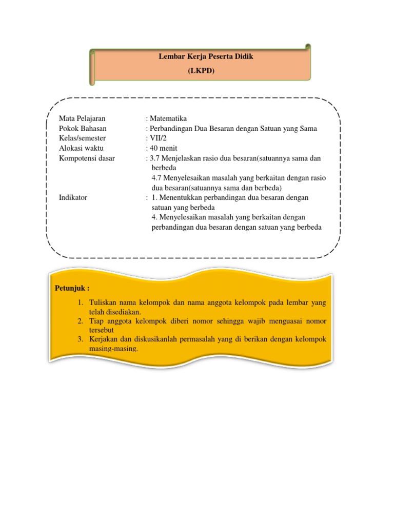 Lembar Kerja Peserta Didik Perbandingan