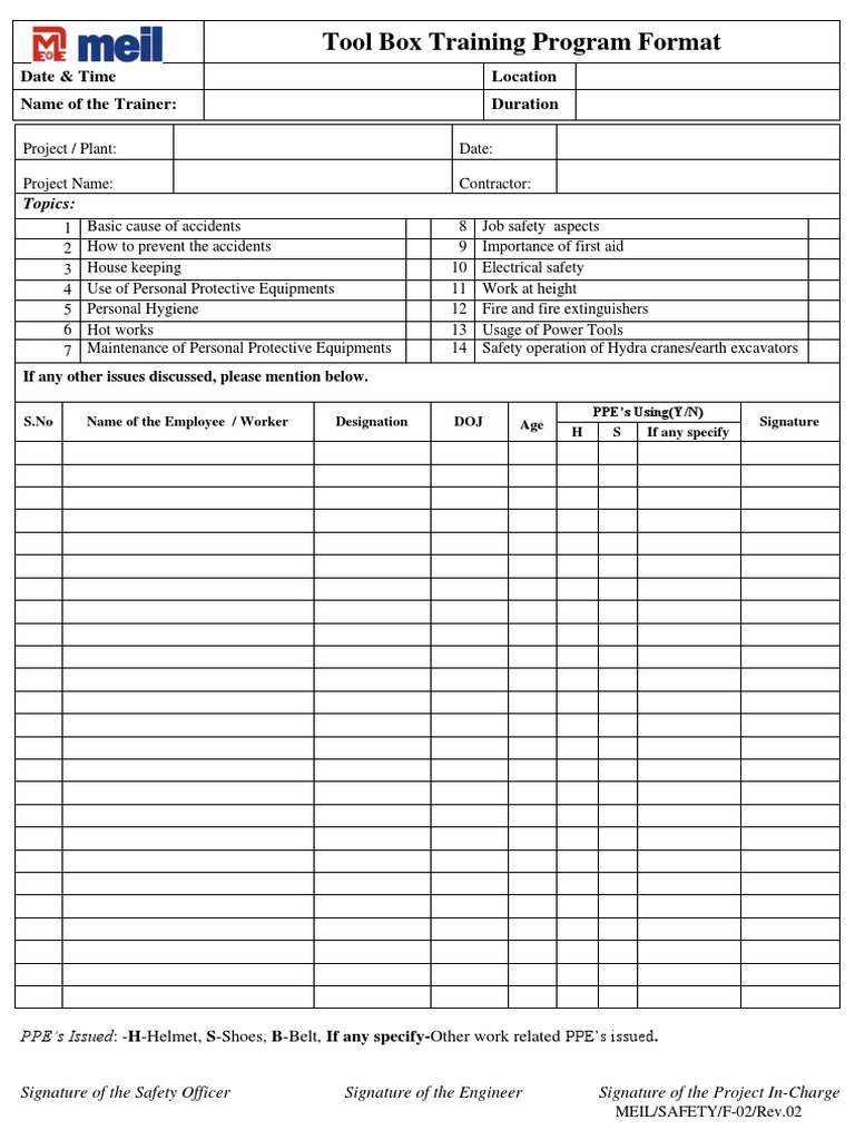 F 02 Tool Box Talks PDF