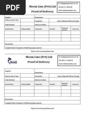 Proof of Delivery Template