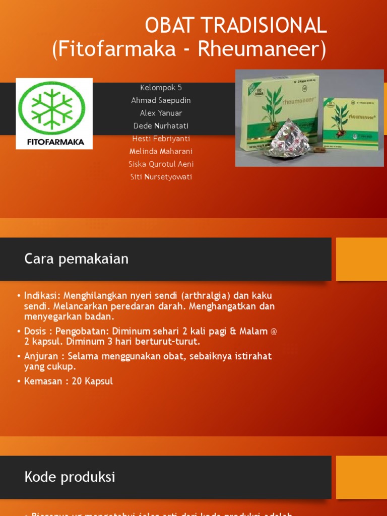 Fitofarmaka Rheumaneer: Komposisi & Dosis | PDF
