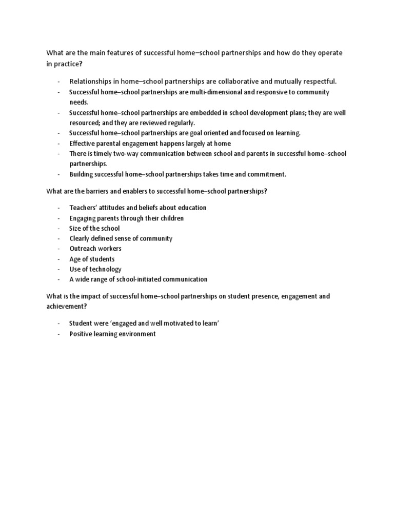 Key Features of Successful Home-School Partnerships | PDF | Wellness