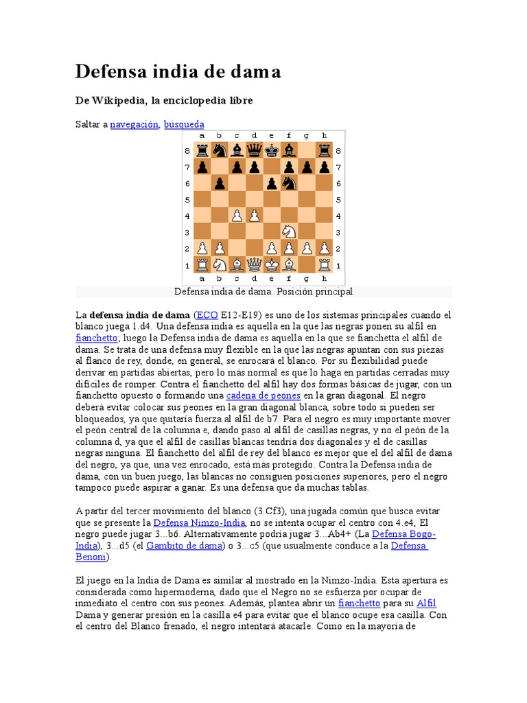 Defensa India de Dama | PDF | Juegos de mesa | Aperturas de ajedrez