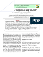 Haematological Characteristics of Patients With Malaria Parasitaemia in Selected Hospitals in Uli, Ihiala Local Government Area, Anambra State