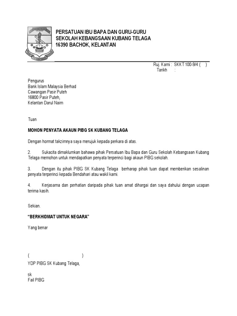 Surat Permohonan Penyata Akaun Bank