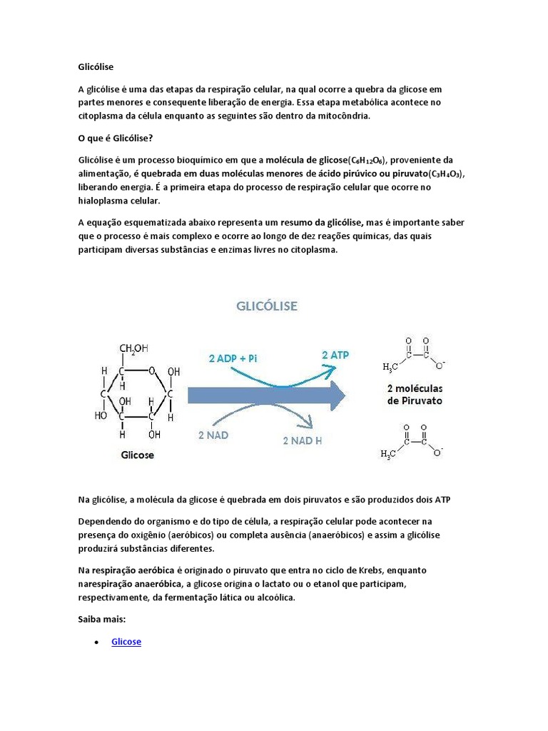 Glicólise | PDF | Respiração celular | Glicolise
