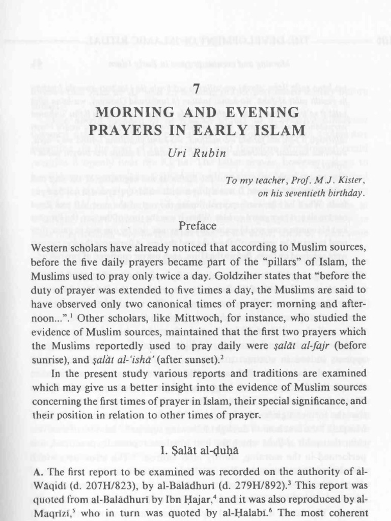 Uri Rubin - Morning and Evening Prayers in Early Islam by Muslims | PDF ...