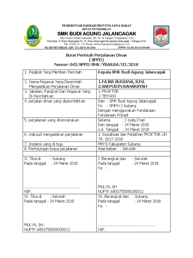 Surat Perintah Perjalanan Dinas Sppd