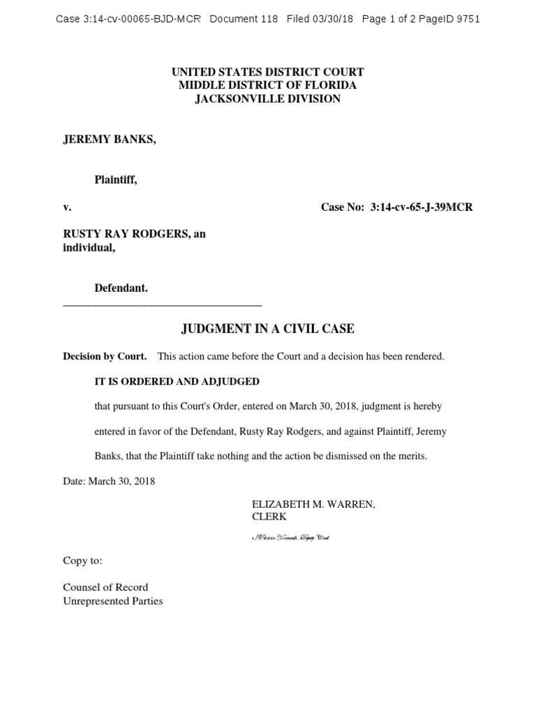 Judgment in Banks v. Rodgers Case | PDF | Lawsuit | Judgment (Law)