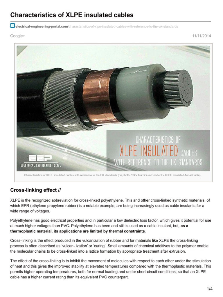 Characteristics of XLPE Insulated Cables | PDF | Cross Link | Insulator ...