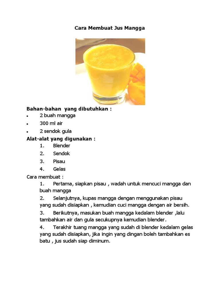 Contoh Teks Prosedur Membuat Jus Mangga Tulisan