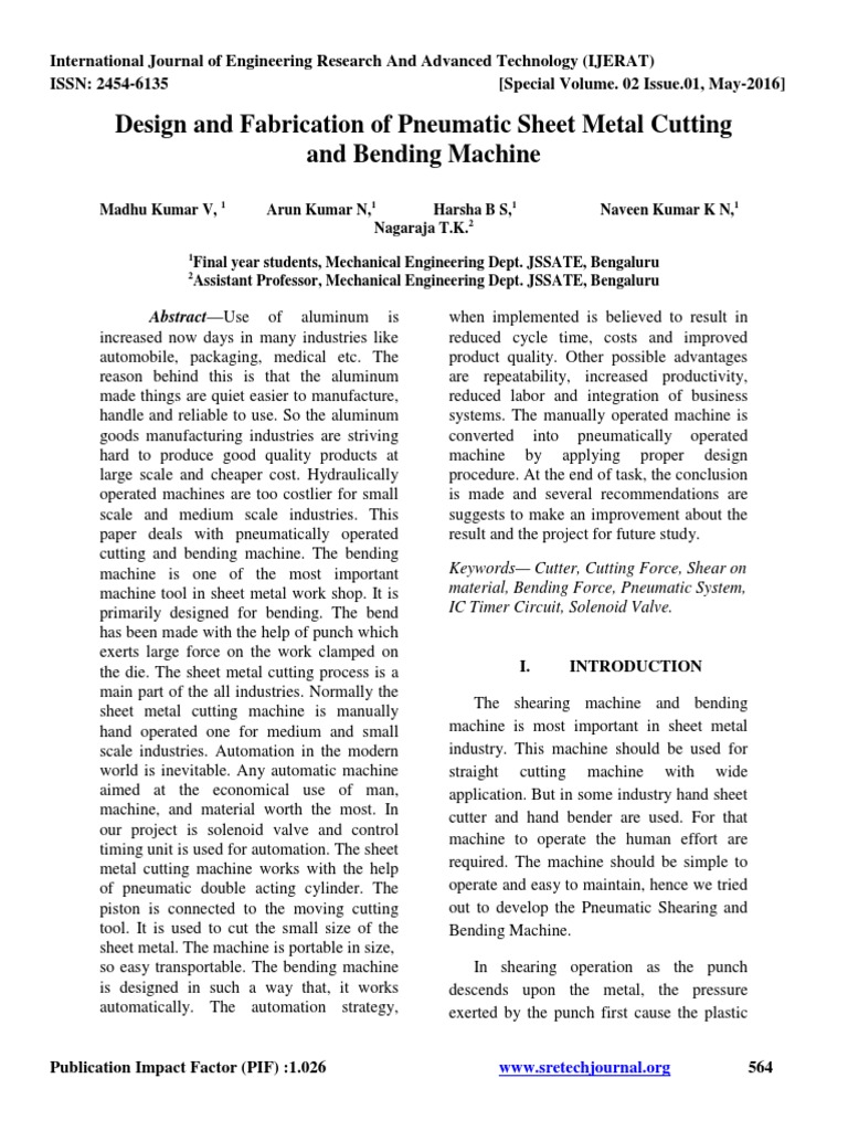Design and Fabrication of Pneumatic Sheet Metal Cutting and Bending