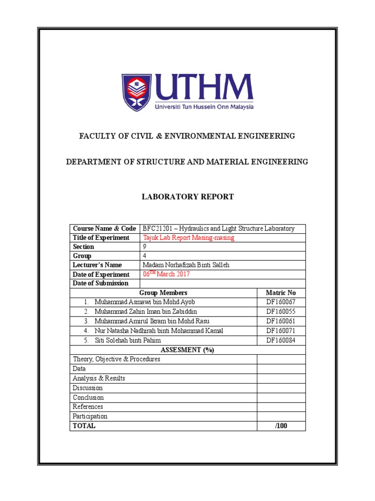 LAB REPORT Front Page | PDF