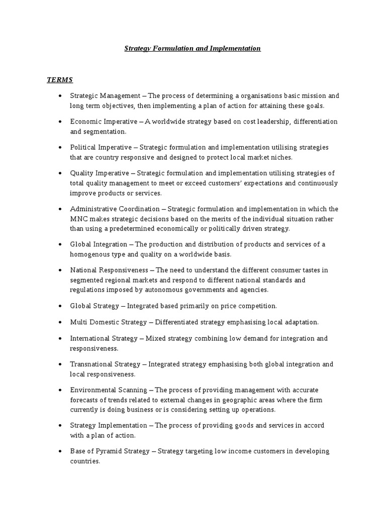 Strategy Formulation and Implementation | PDF | Strategic Management ...