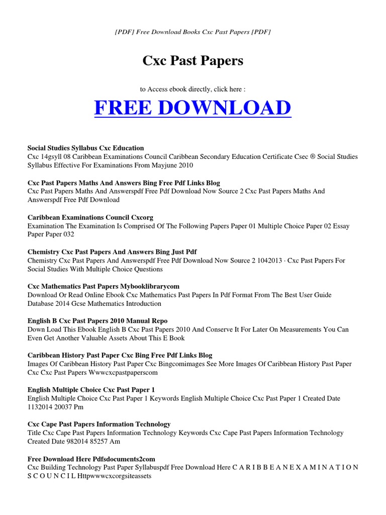 Cxc past papers e books portable document format