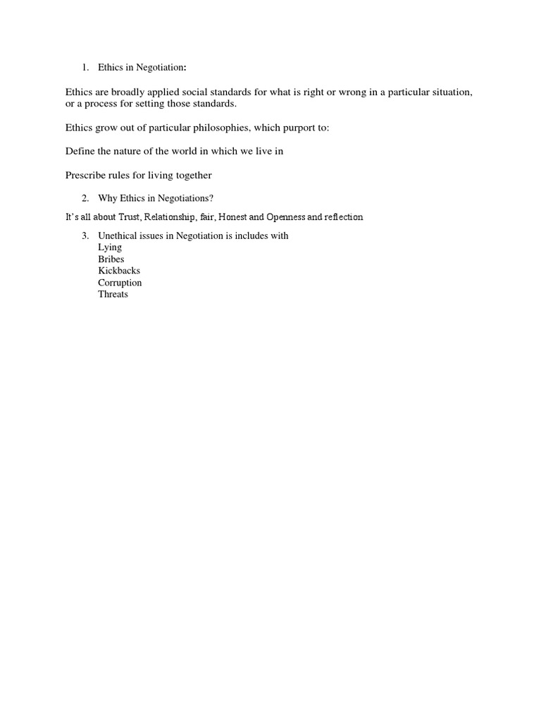 Ethics In Negotiation Pdf