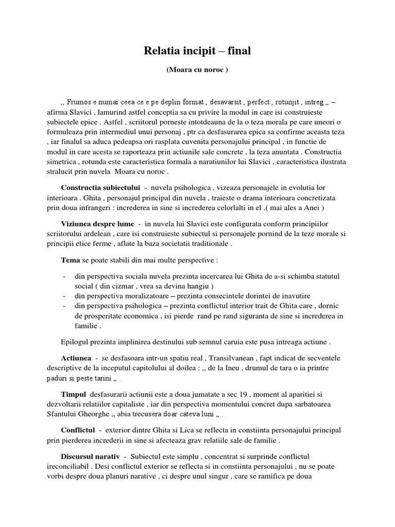 Relatie Incipit Final Moara Cu Noroc Relatia Incipit - Final Moara Cu Noroc | PDF