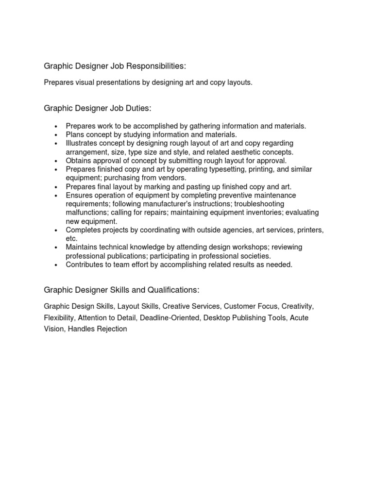 Graphic Designer Job Responsibilities PDF