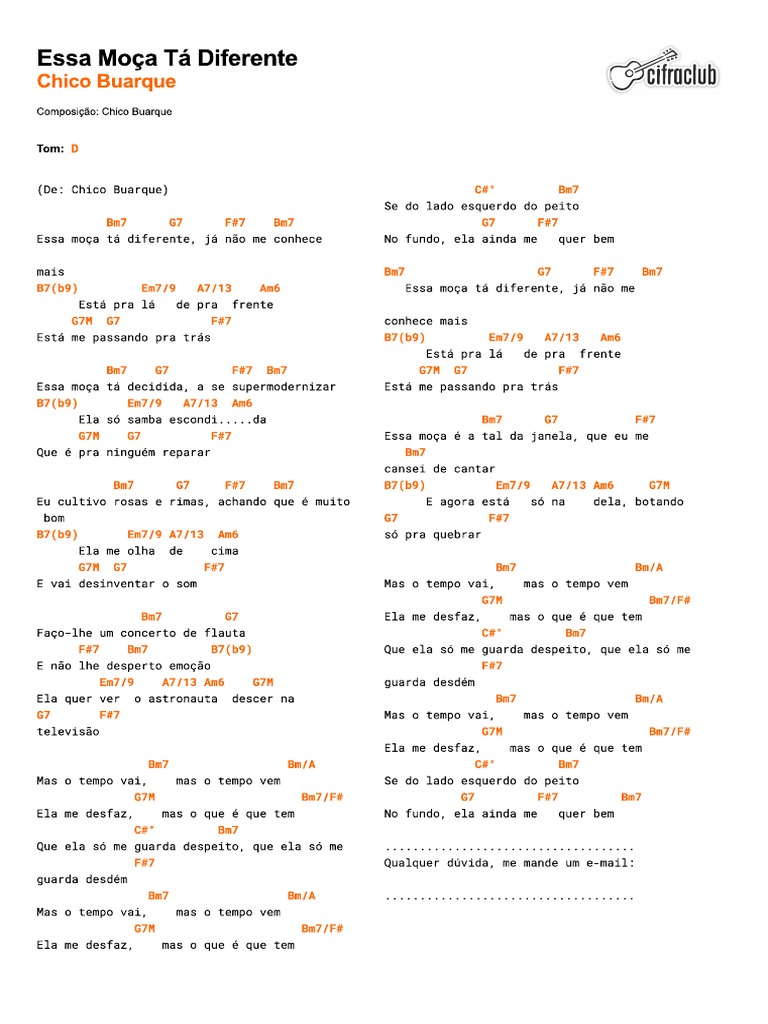 Essa Moça Tá Diferente (Letra Cifra) PDF