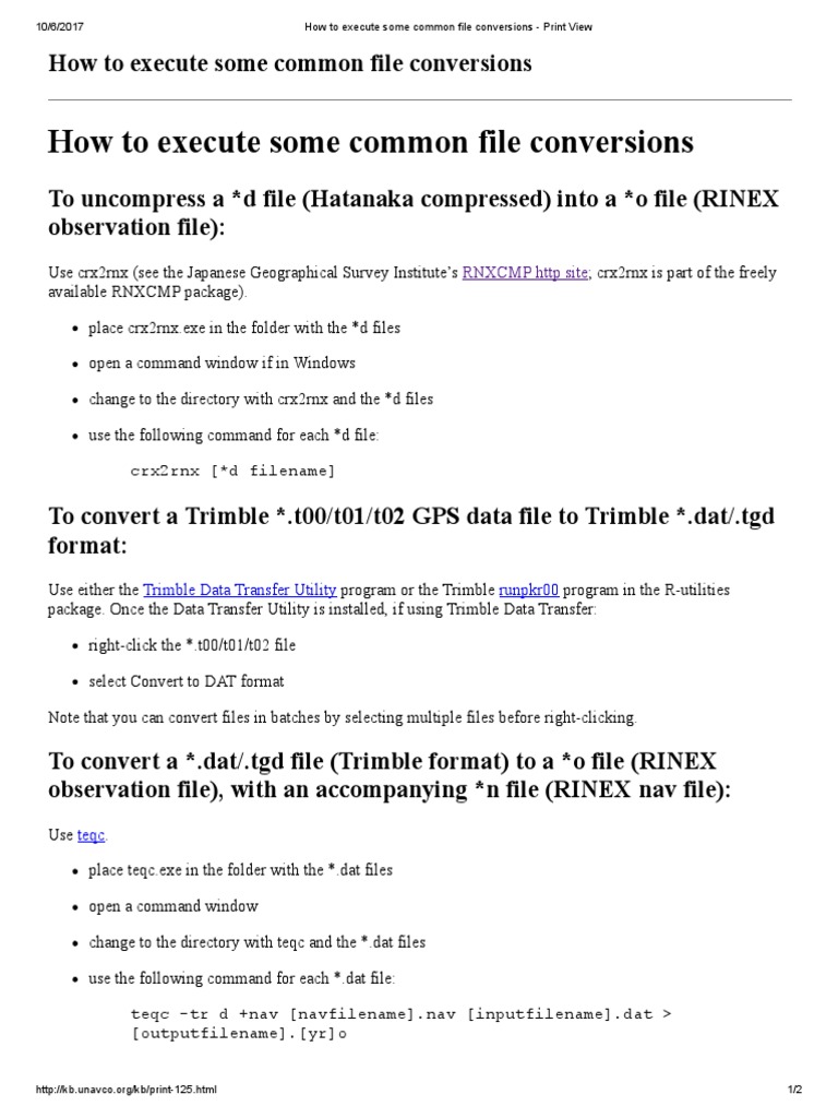 RINEX File Conversion Guide | PDF | Filename | Computer File