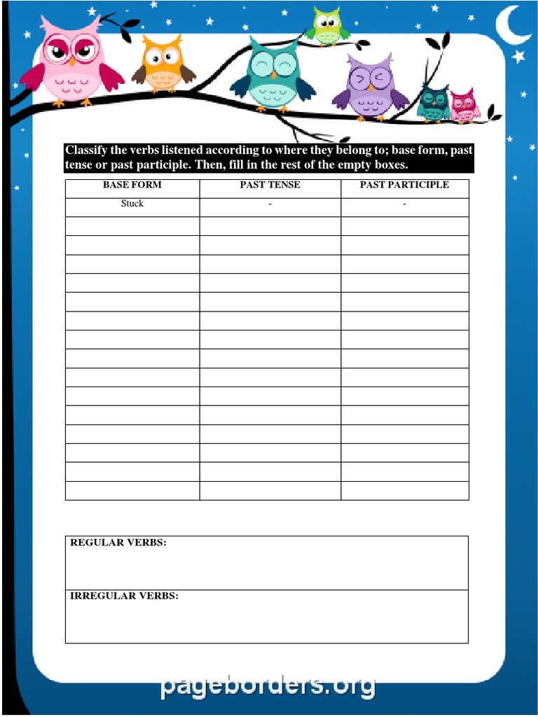 Classify The Verbs Listened According To Where They Belong To Base Form ...