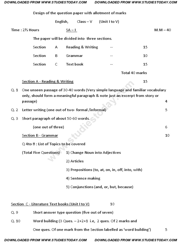 assignment class 5 english