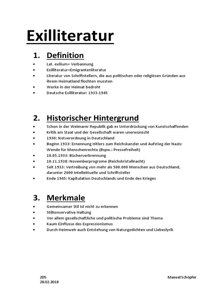 Deutsch Referat Exilliteratur