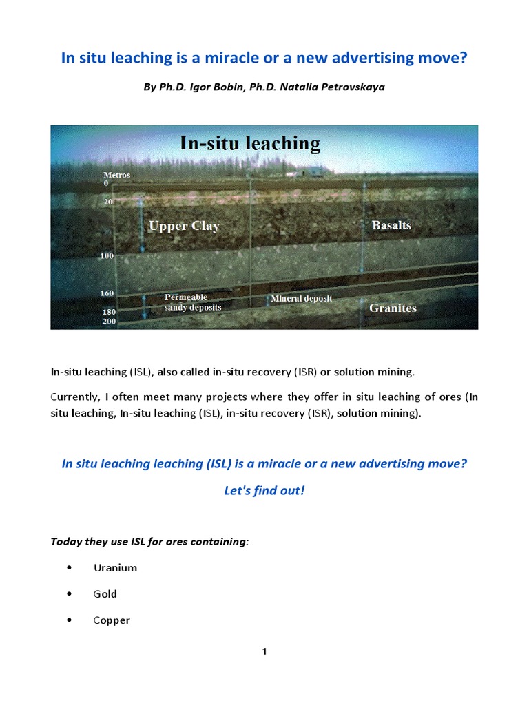 In Situ Leaching Is A Miracle or A New Advertising Move? | PDF | Ore ...
