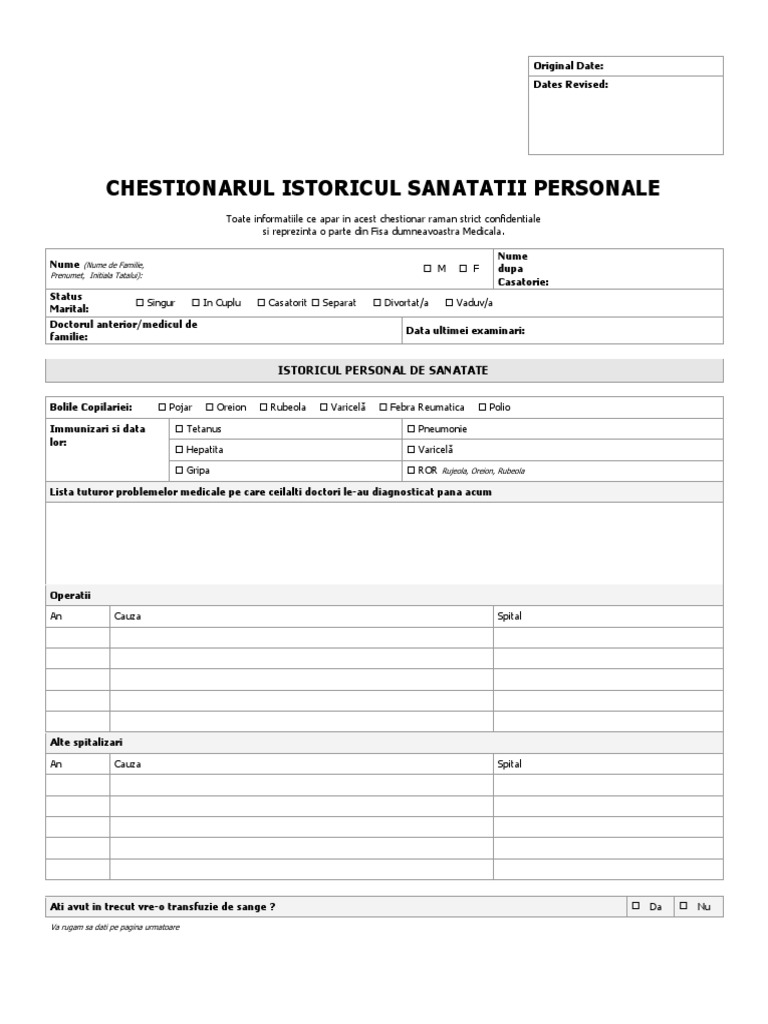 Formular Istoric Medical Pacienti | PDF