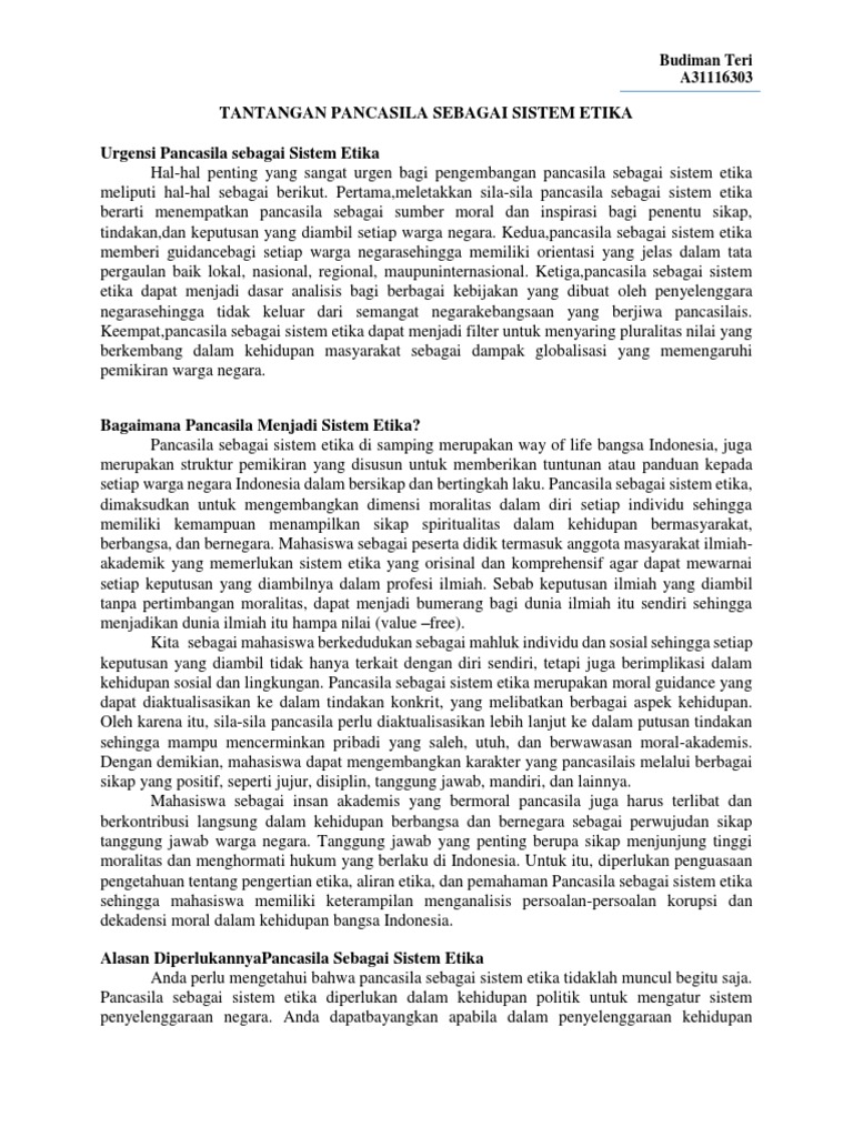 Tantangan Pancasila Sebagai Sistem Etika