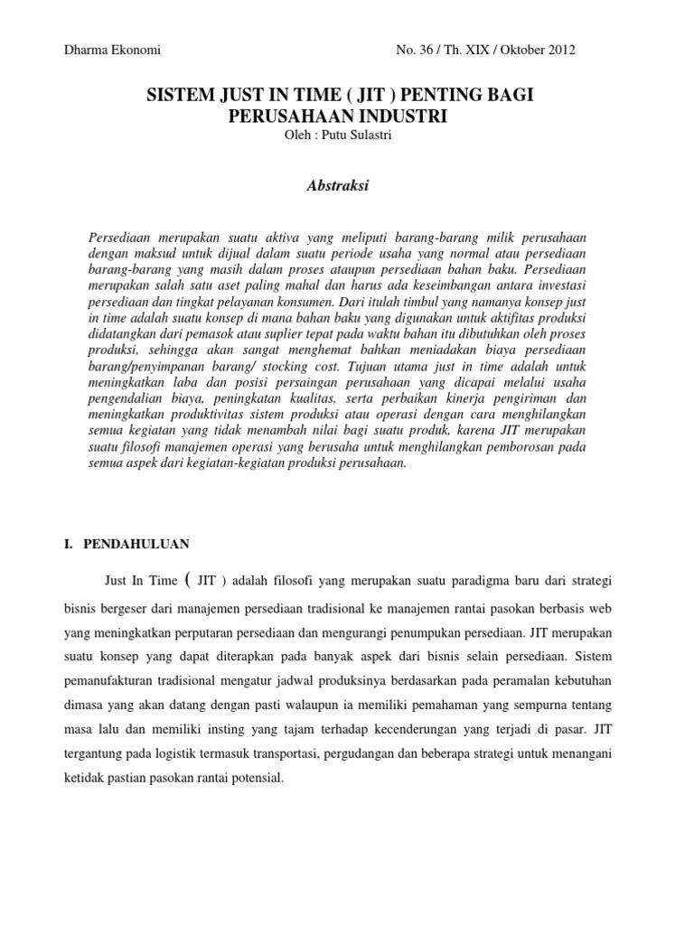 Sistem Just in Time (Jit) Penting Bagi Perusahaan Industri PDF | PDF