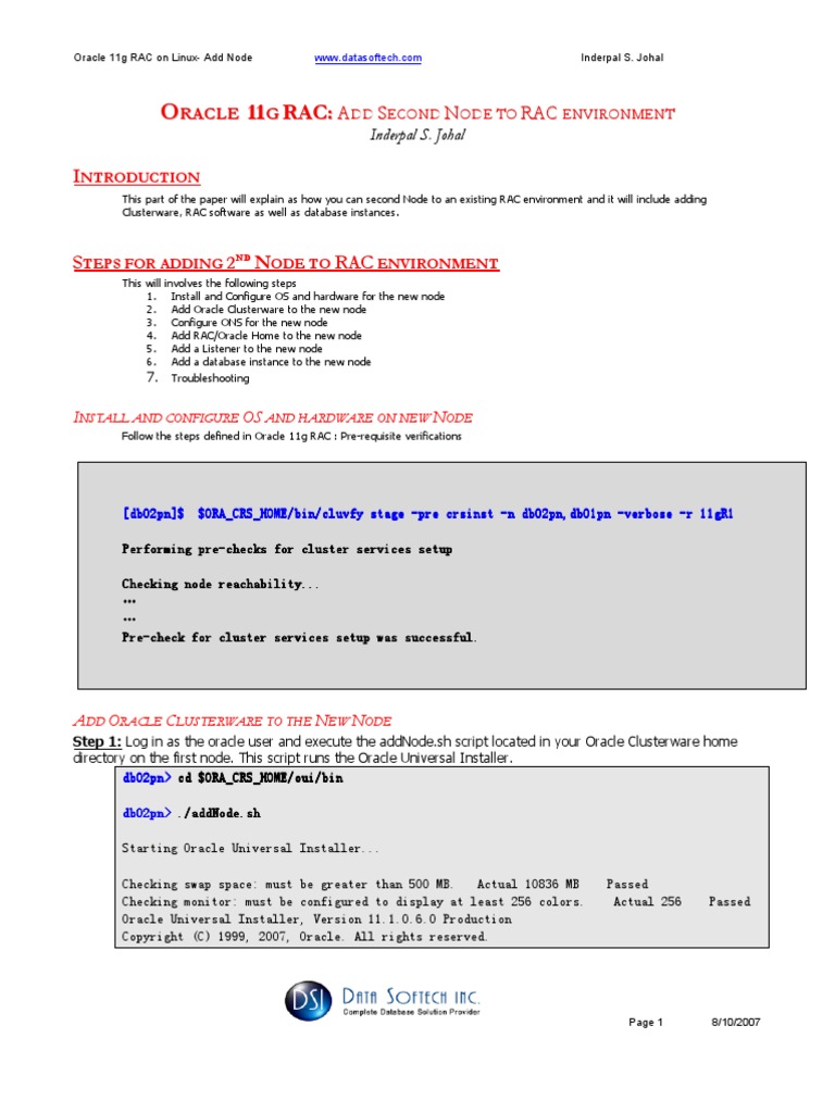 DSI 11g AddNode | PDF | Oracle Database | Computer Architecture