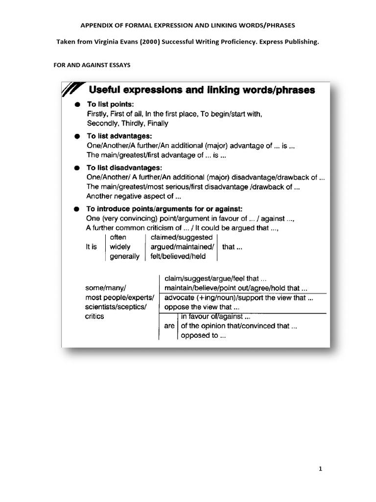 Formal Expressions for Essay Writing | PDF