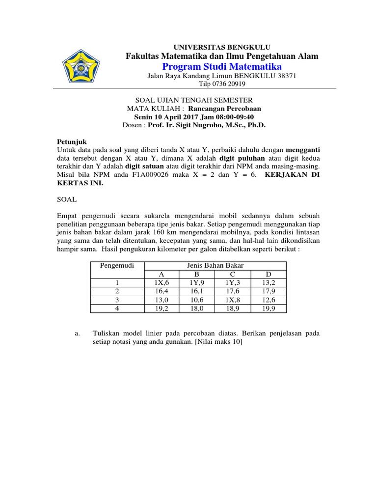 Soal Uts Rancangan Percobaan Guru Paud