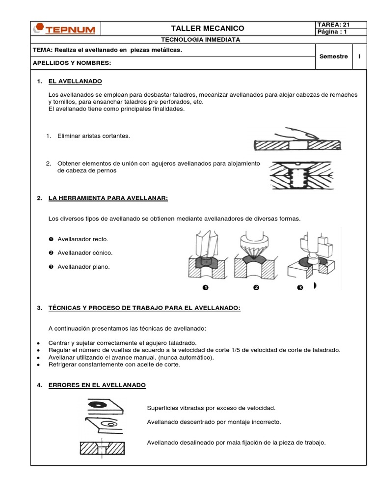 AVELLANADOR 👷 - Su función es para avellanar, hacer un hueco y