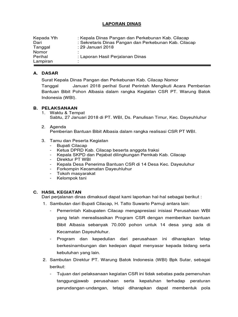 Laporan Perjalanan Dinas Wbi