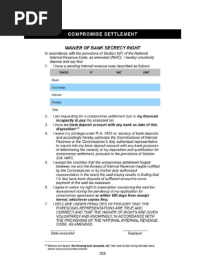 Waiver Of Bank Secrecy Law Sample Pdf