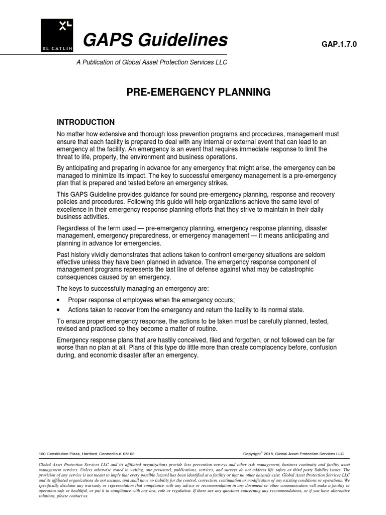 GAPS Guidelines: Pre-Emergency Planning | PDF | Emergency | Emergency ...