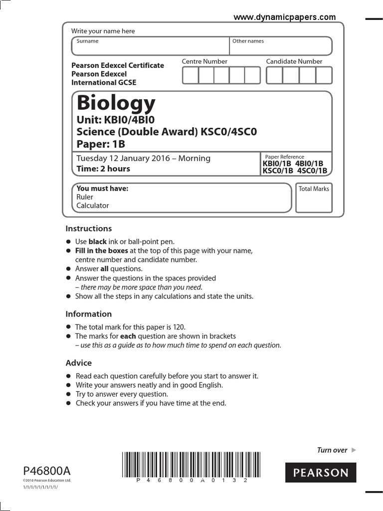 Pearson Edexcel Past Papers Biology