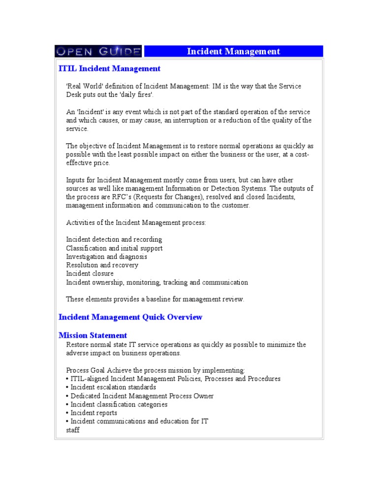 Itil Guide It Service Management Itil