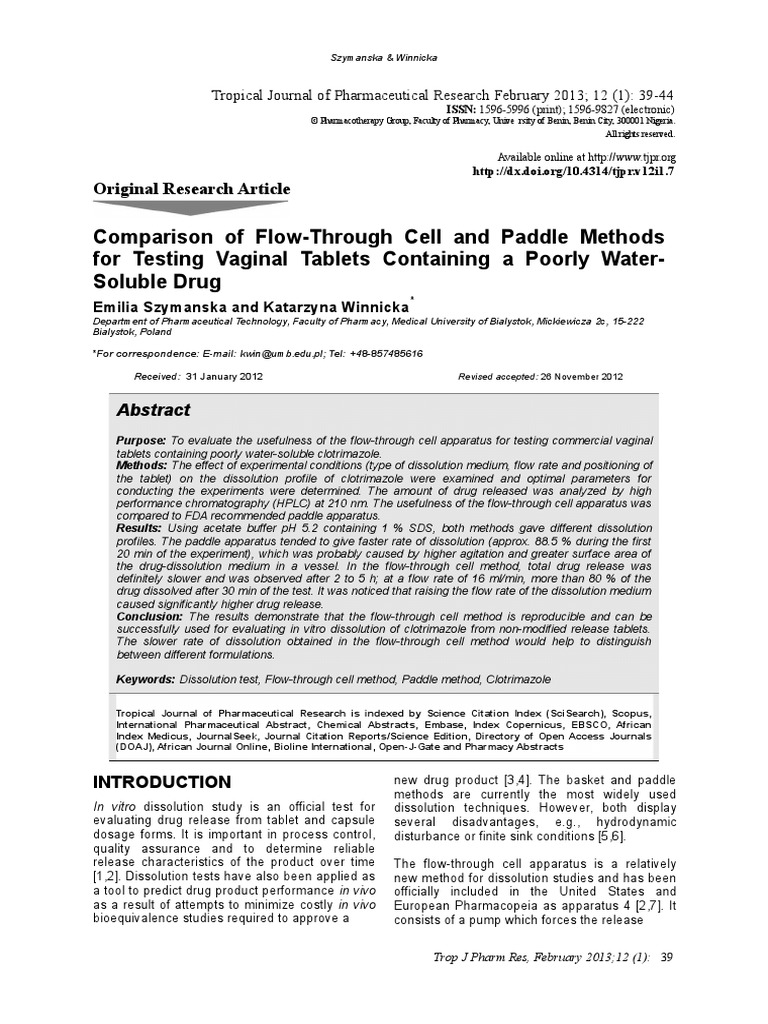 Comparison of Flow-Through Cell and Paddle Methods For Testing Vaginal ...