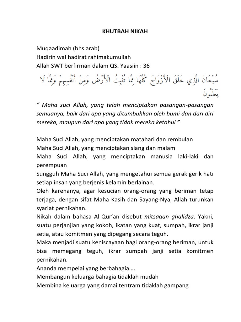 Khutbah Nikah Dan Doanya