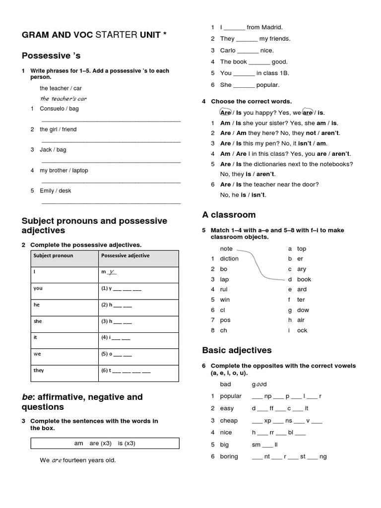 English Grammar and Vocabulary Exercises | PDF | Classroom | Pronoun