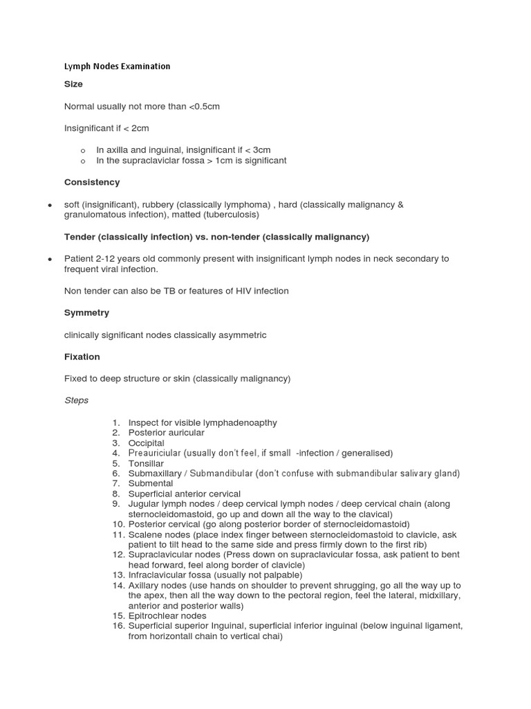 Lymph Node Examination Guidelines | PDF | Lymphatic System | Neck