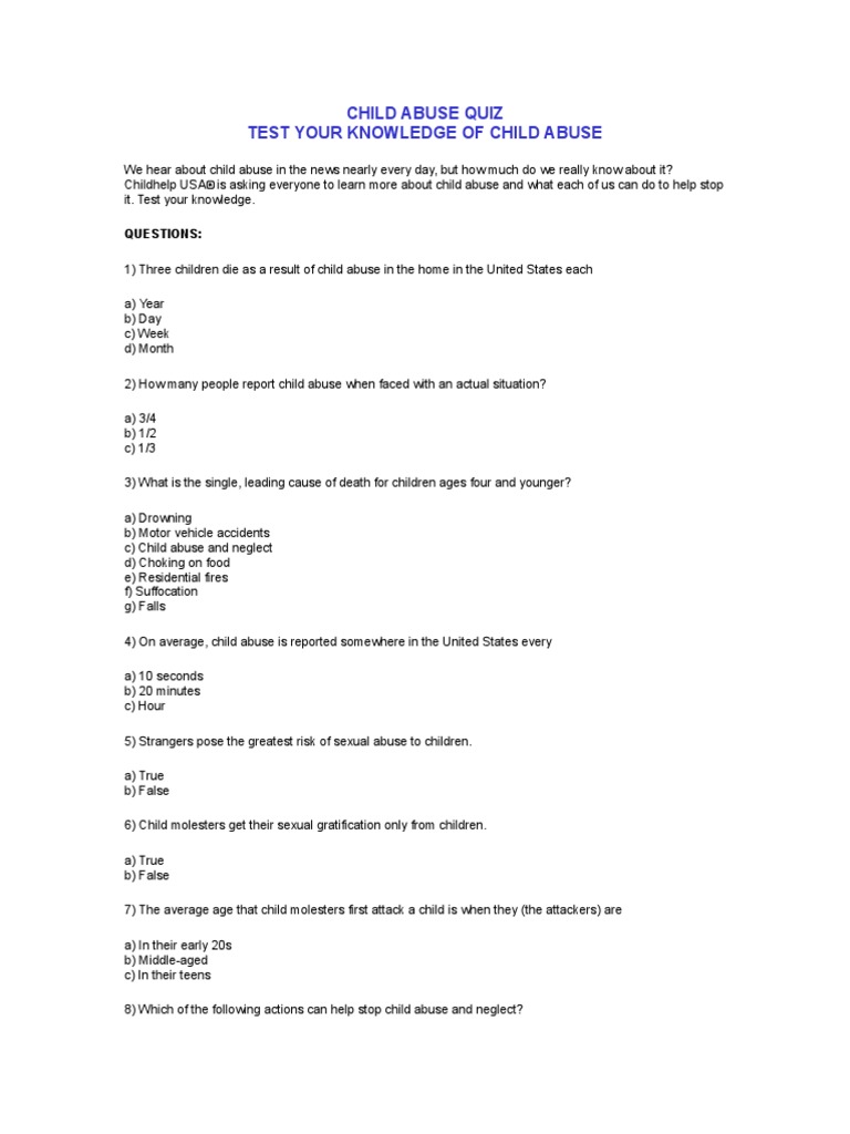Child Abuse Awareness Quiz | PDF