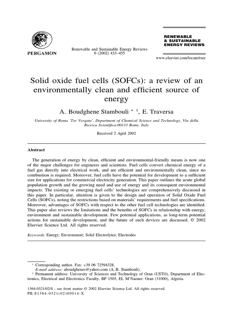 SOFCs: Clean Energy Review | PDF | Solid Oxide Fuel Cell | Fuel Cell