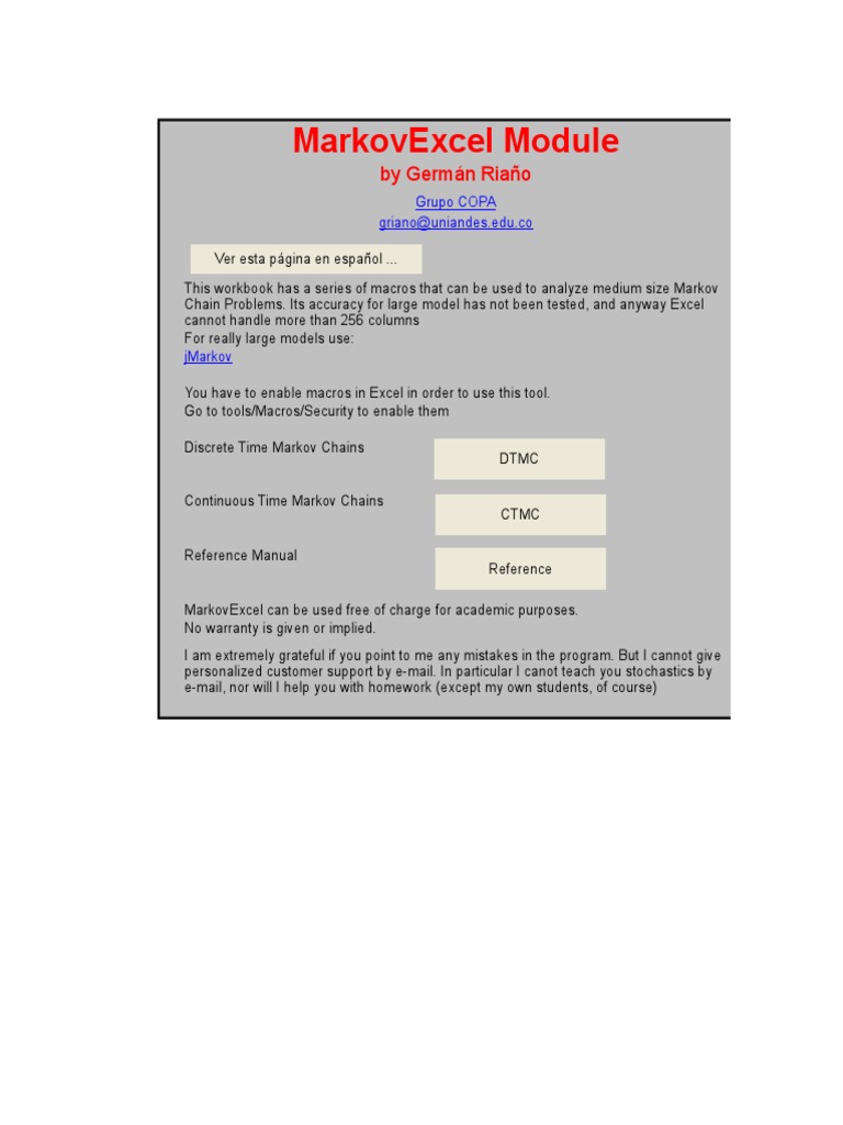 Markov Excel | PDF | Markov Chain | Matrix (Mathematics)