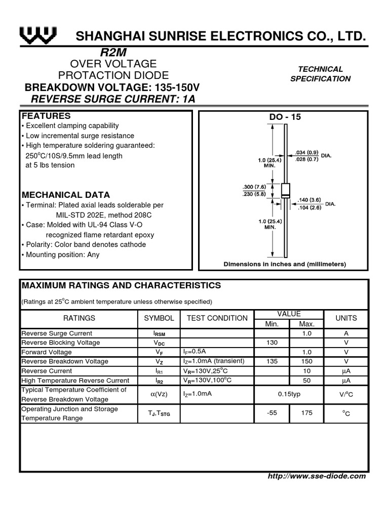 Overvoltage Protection Diode Technical Specification Shanghai Sunrise
